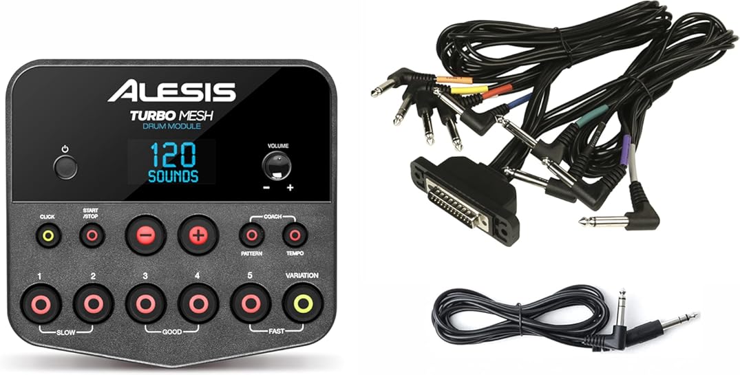 Alesis Turbo Drum Module with Cable Snake and Silverline Audio 10ft Auxiliary Cable Bundle