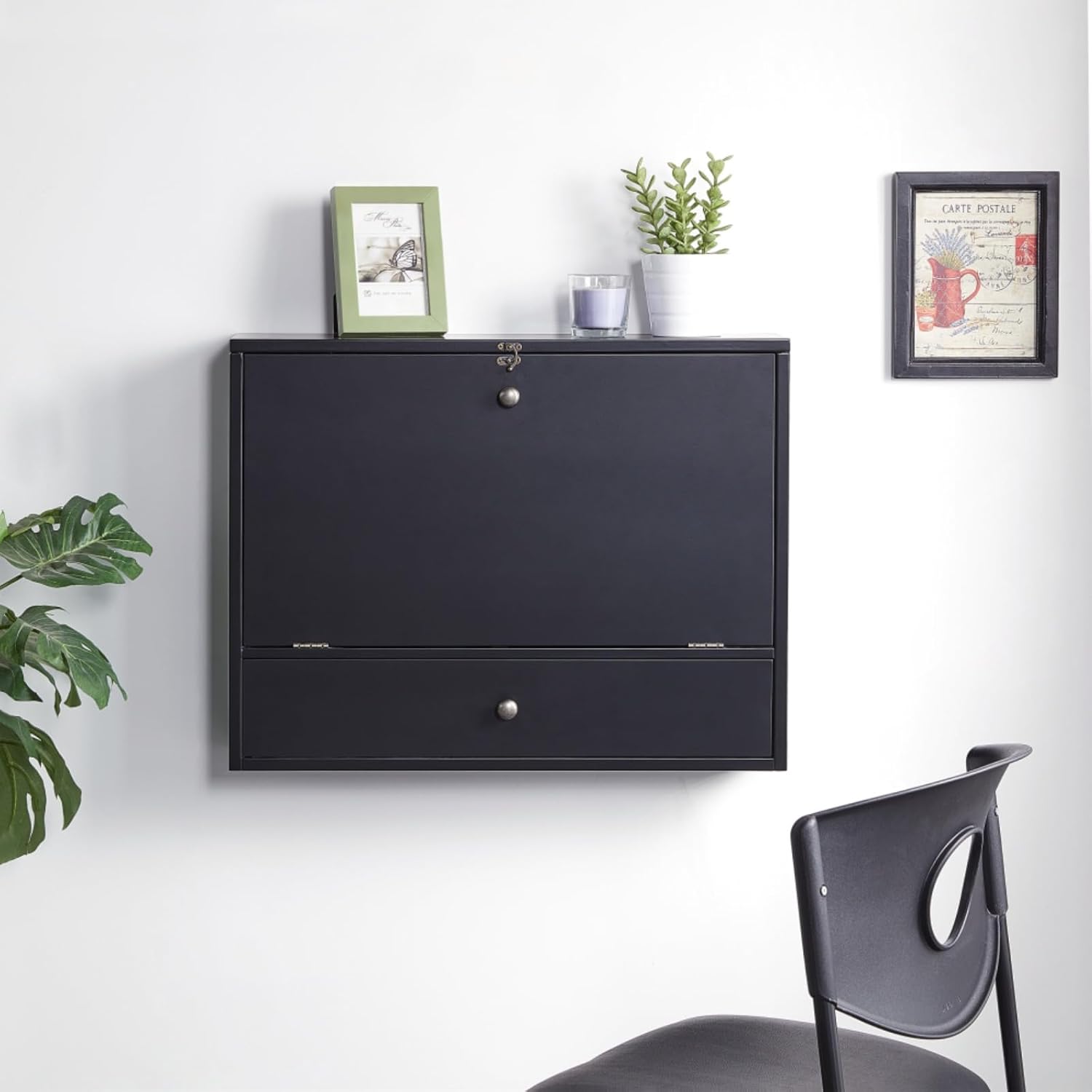 Hassyee Modern Design Wall Mount Laptop Desk for Small Spaces, Corner Fold-Down Writing Table Desk with Storage Drawer and Shelves, Easy to Assemble