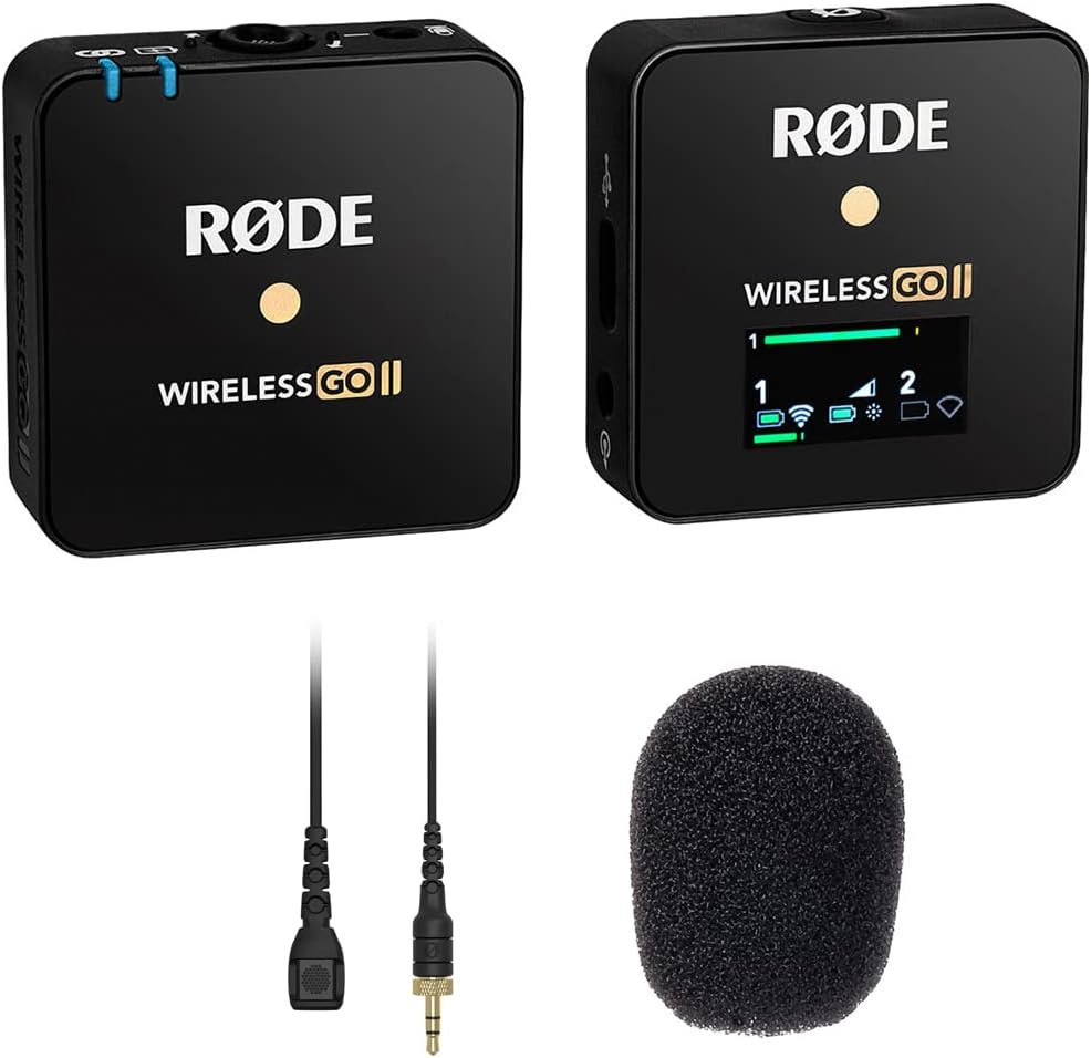 Rode Wireless GO II Single Compact Digital Wireless Microphone System and Recorder (WIGOIIS) Bundle Lavalier II Omnidirectional Lavalier Mic and 3-Pack Foam Windscreen