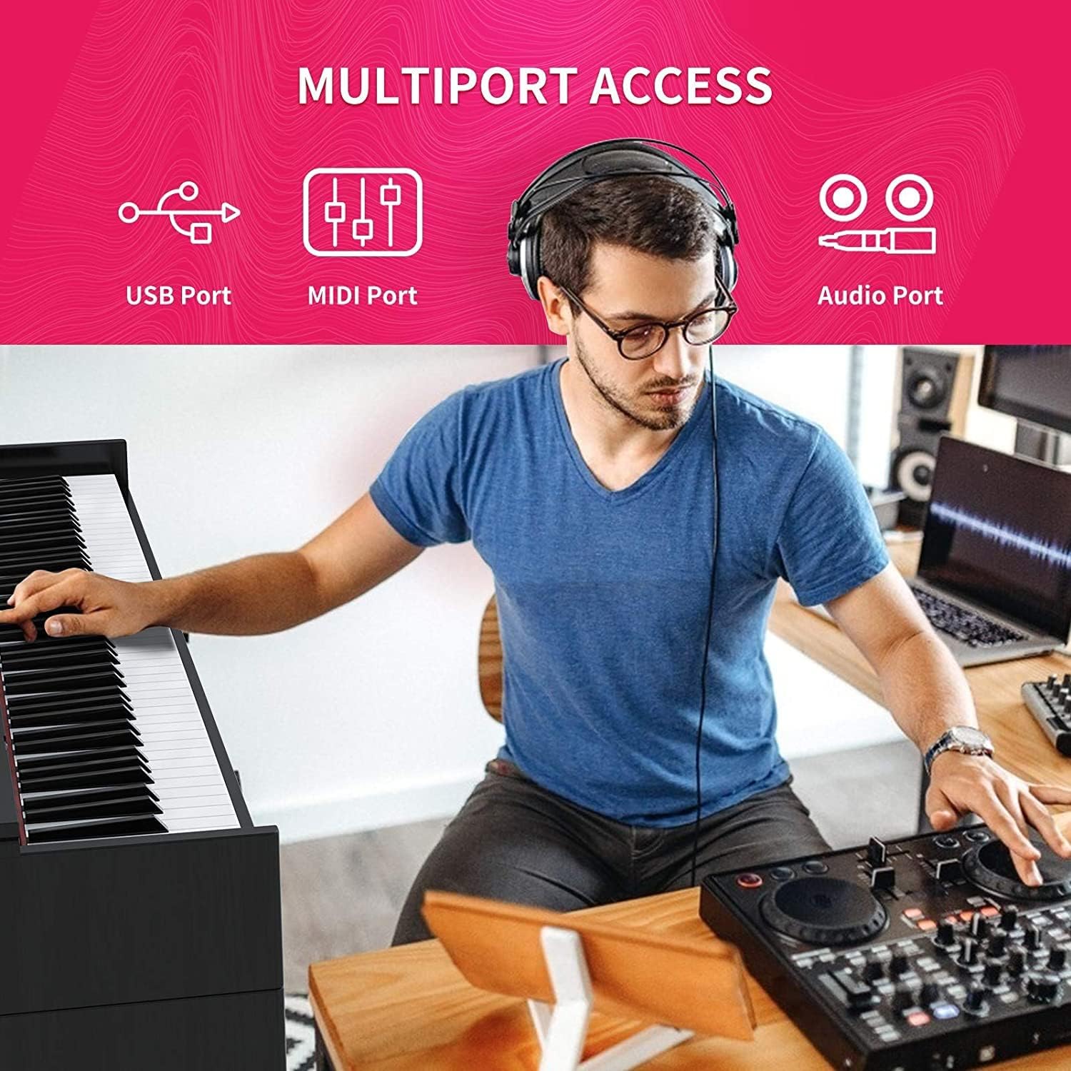 Setting 88-Key Weighted Digital Piano, Electric Upright Piano with 3-Pedal Unit Board, LCD Screen, Multi-Functional Full Size and Power for Beginner/Adult (Black without Bench) 53.5 x 29.9 12.2 Inch