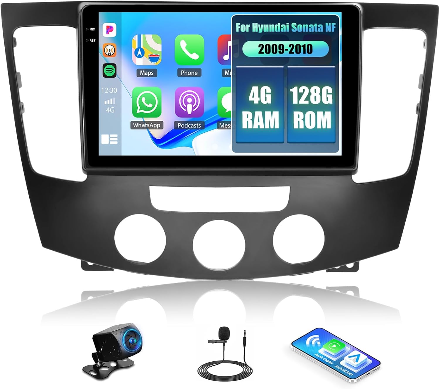 Upgraded Android 15 4+128G Car Stereo for Hyundai Sonata NF 2009-2010 (Manual A/C) with Wireless Carplay Android Auto, 9 Inch Incell Touchscreen Radio Bluetooth 5.0 GPS WiFi FM/RDS Backup Camera SWC
