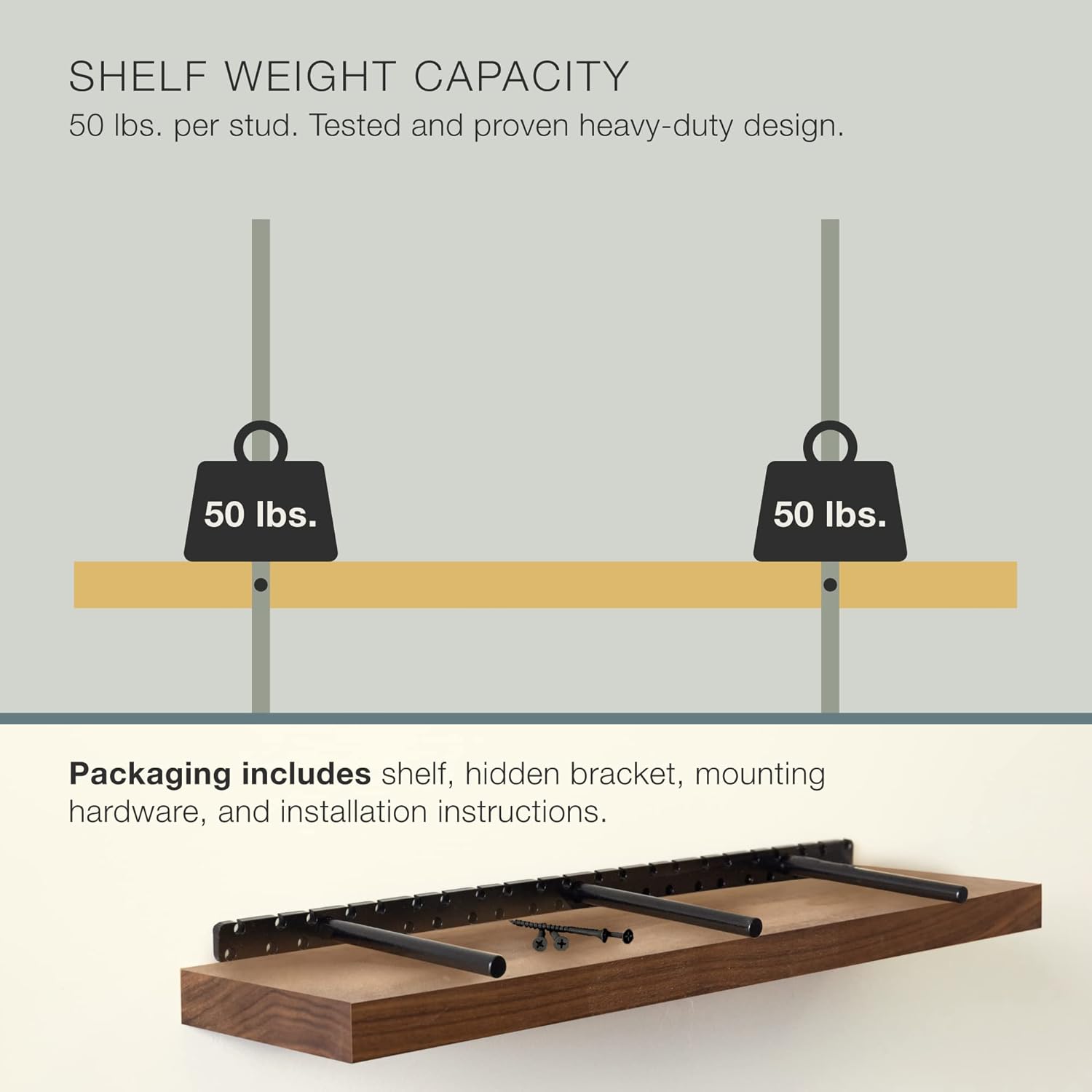 UltraShelf Solid Wood Floating Shelf for Wall Decor, Walnut, 18