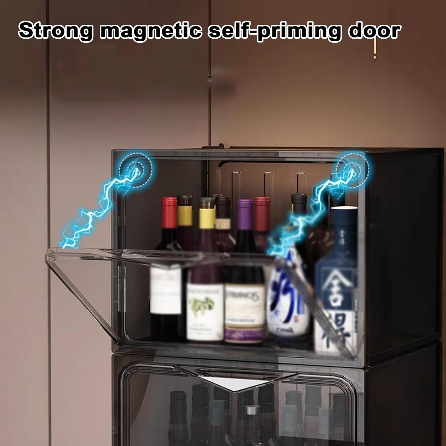 Acrylic Display Case for Collectibles Wine Cabinet Rack Storage Cabinet with Strong Magnetic Self-Priming Door Space-Saving for Collectibles, Toys, Books(Gold,35x30x150cm)