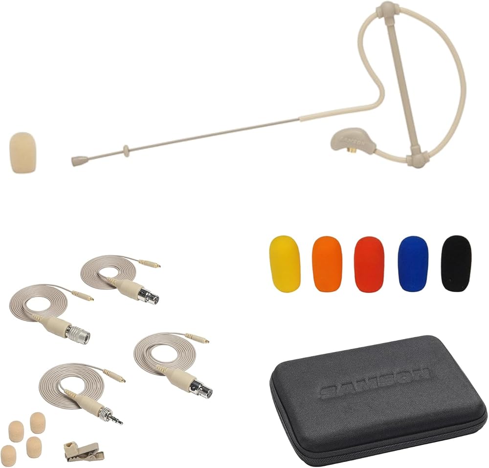 SAMSON SE10x Omnidirectional Earset Microphone for Wireless Transmitters | Beige with Colorful Headset Microphone Windscreens (2 Items)