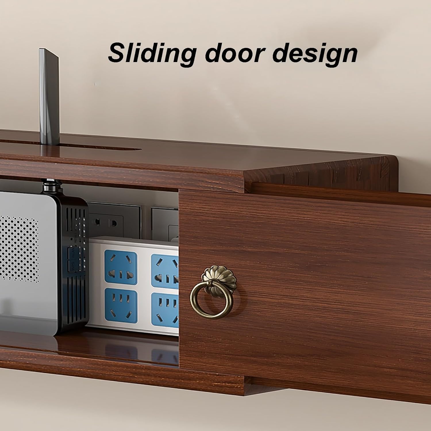 Router Shelf Wall Mount, Wooden WiFi Router Storage Box, Home Media Storage Cabinet for Living Room, No Signal Blocking, No Assembly Required(Walnut Color,48cm)