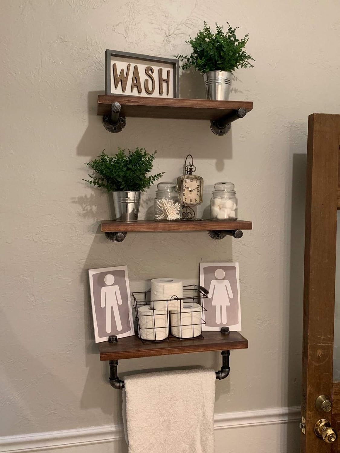 DR.IRON Industrial Pipe Shelving Wall Mounted 3 Tier Rustic Bathroom Shelves Wall Pipe Shelf for Bathroom Decor