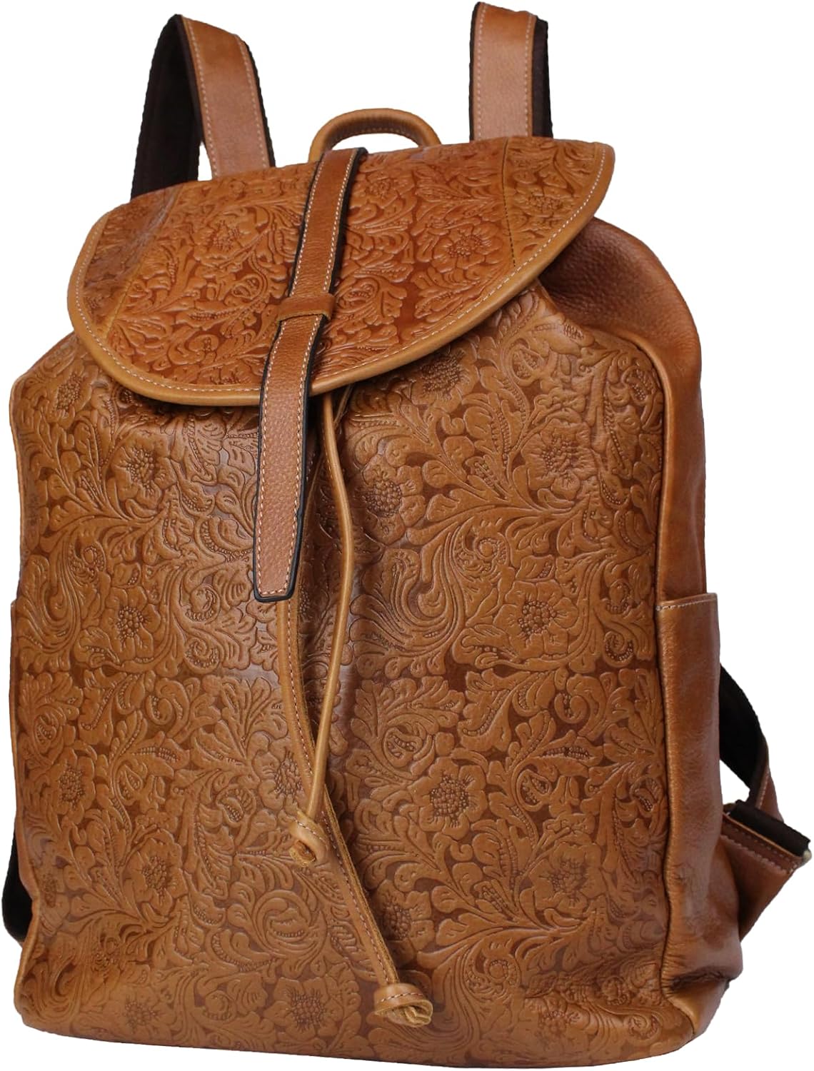 Top-Grain Leather Backpack - Travel Anti-Theft Bag with Embossed Details and Magnetic Flip Cover, Unisex Daily Backpack(8070- Yellow)