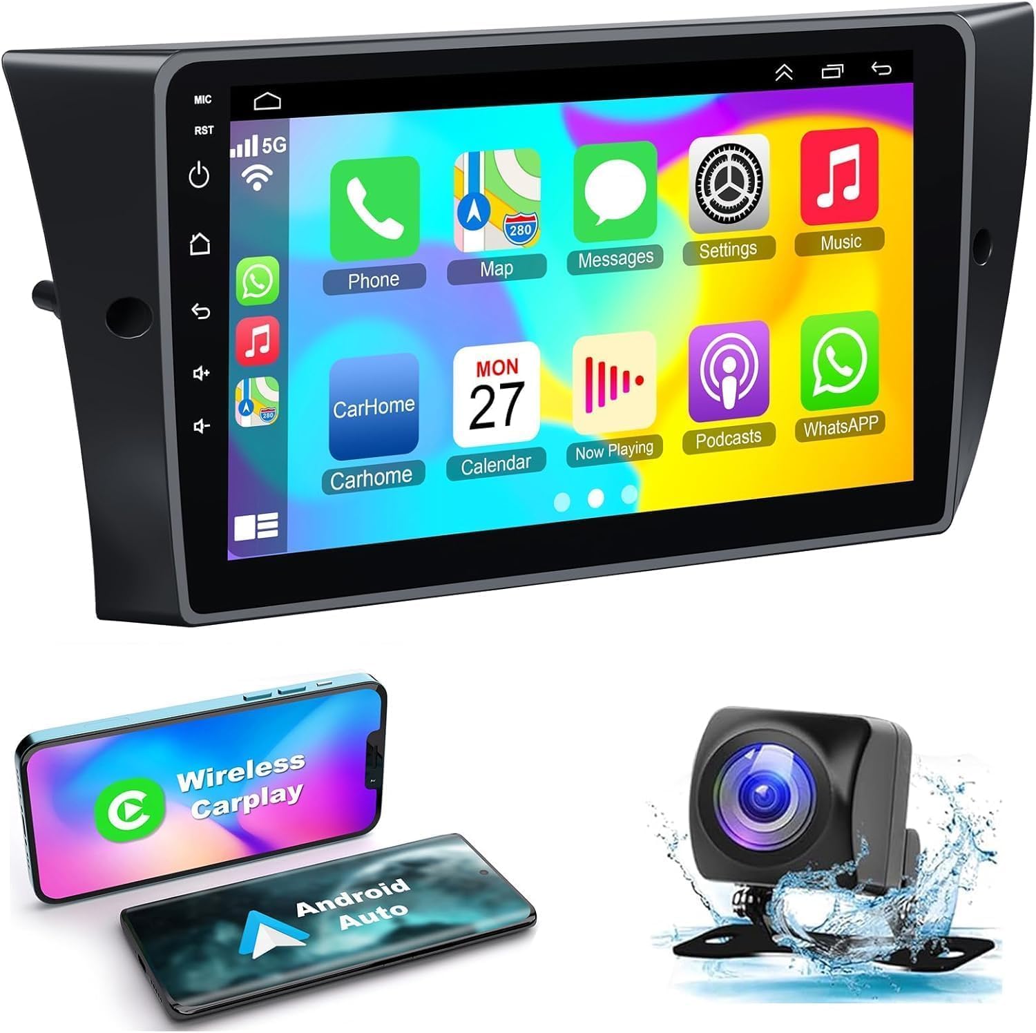 4+64 Android 13 Car Stereo for 2005-2013 BMW 3 E90 E91 E92 E93, 9 Inch IPS Touch Screen Inch Radio with Wireless CarPlay&Android Auto/GPS Navigation/Bluetooth/Backup Camera, Support WiFi/OBD2/DVR/DPS