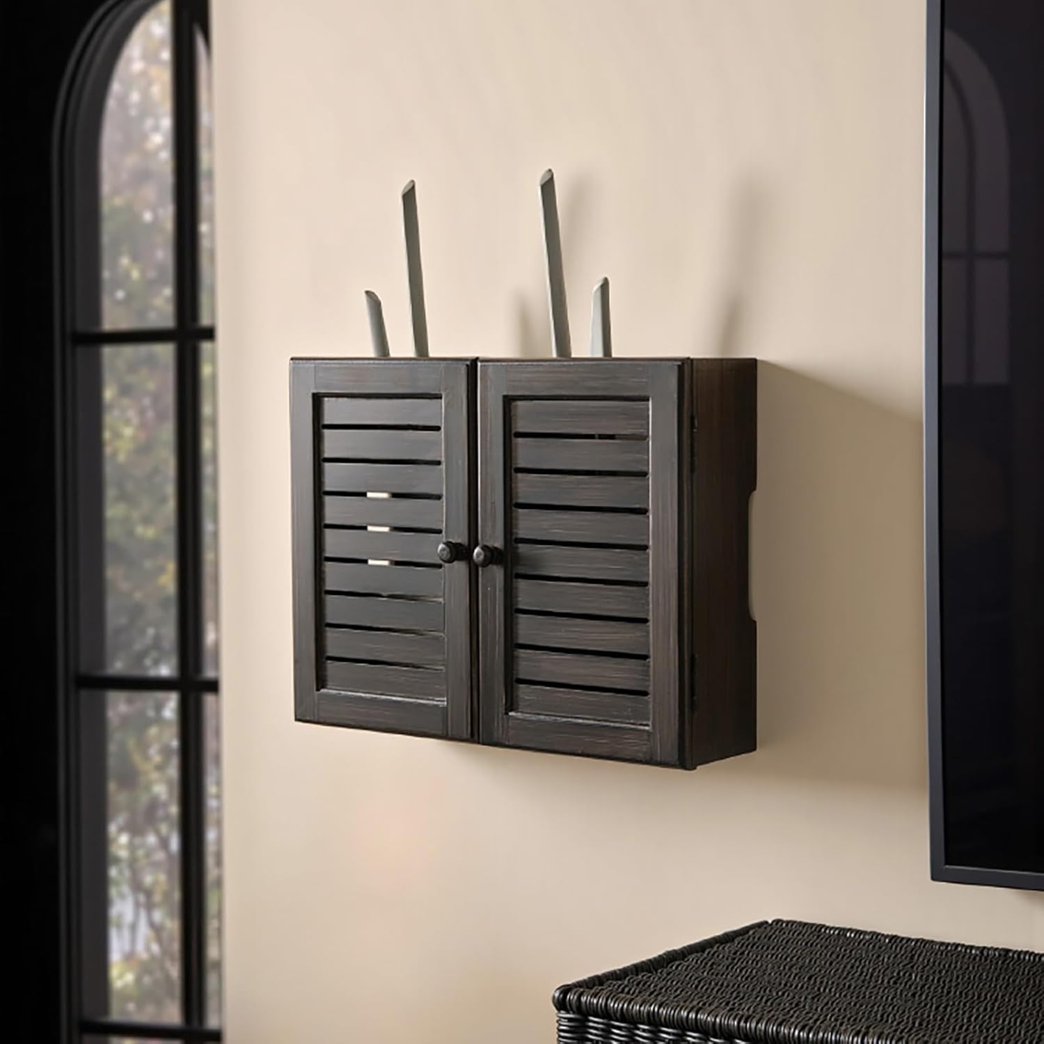 Wooden WiFi Router Storage Box Hider Shelf, Wall Mountable Decorative Modem Shelf Hider Cover, Rustic Home Organization Solution for Most Routers(Dark Brown,34 * 24 * 8cm/13.5 * 9 * 3in)