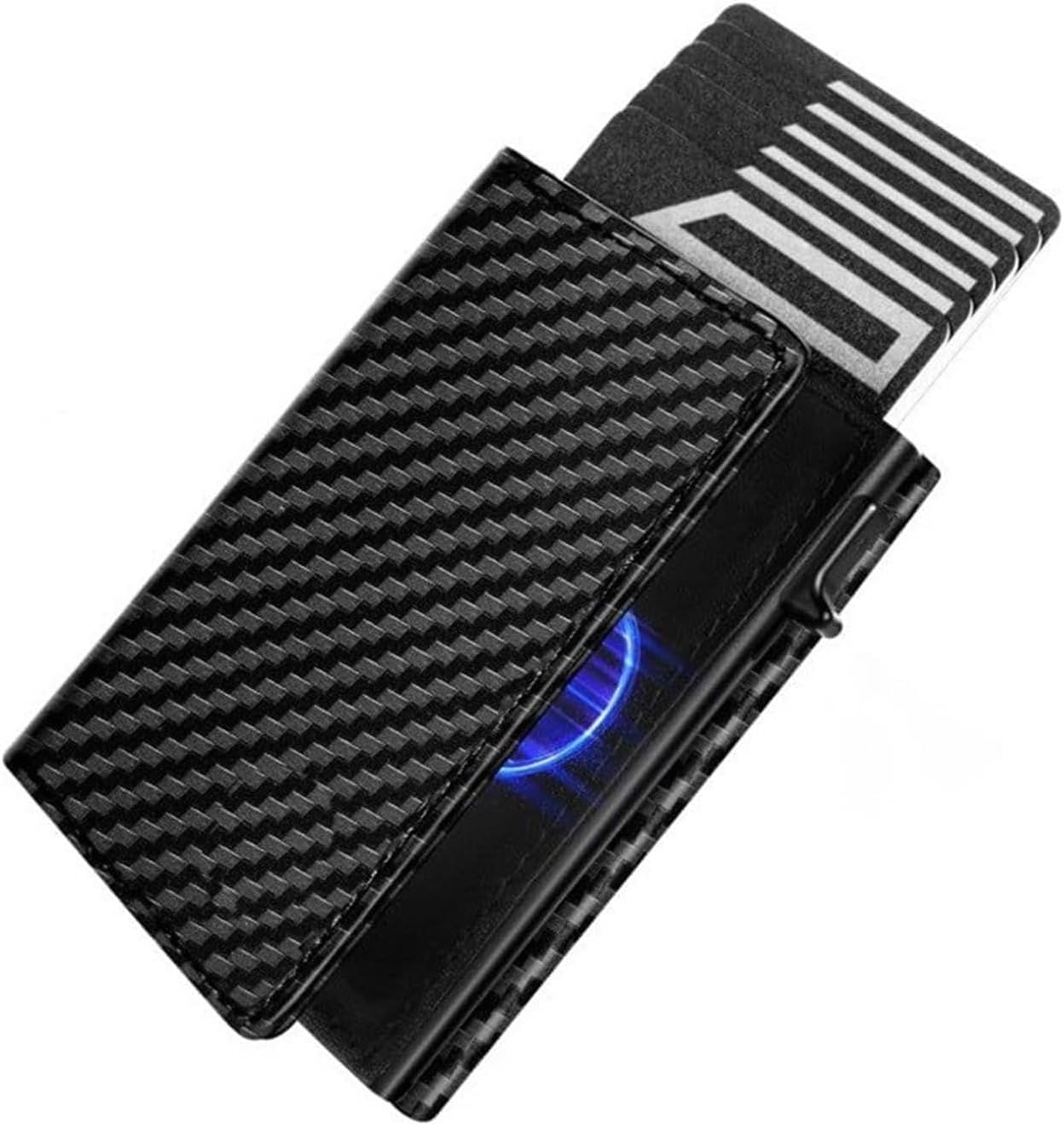 YATBEST Men's RFID Theft Three Fold Wallet Ultra-Thin with Zipper Coin Pocket Credit Card Clip Brush Magnetic Card Bag(Carbon fiber)