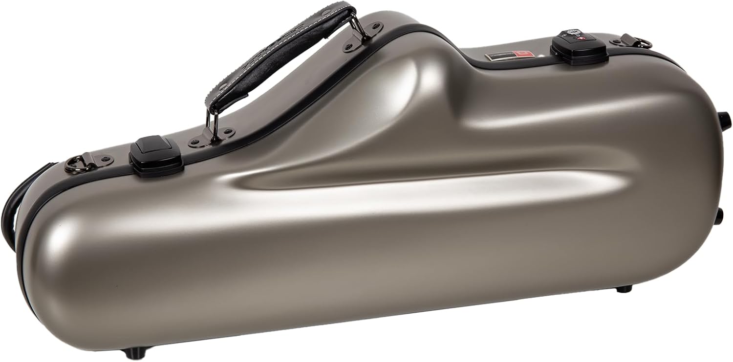 Crossrock Polycarbonate Alto Saxophone Case | TSA Lock, Backpack Straps, Scratch-Resistant Shell, Neck & Mouthpiece Storage – Champagne Silver (CRF4050ASCS)