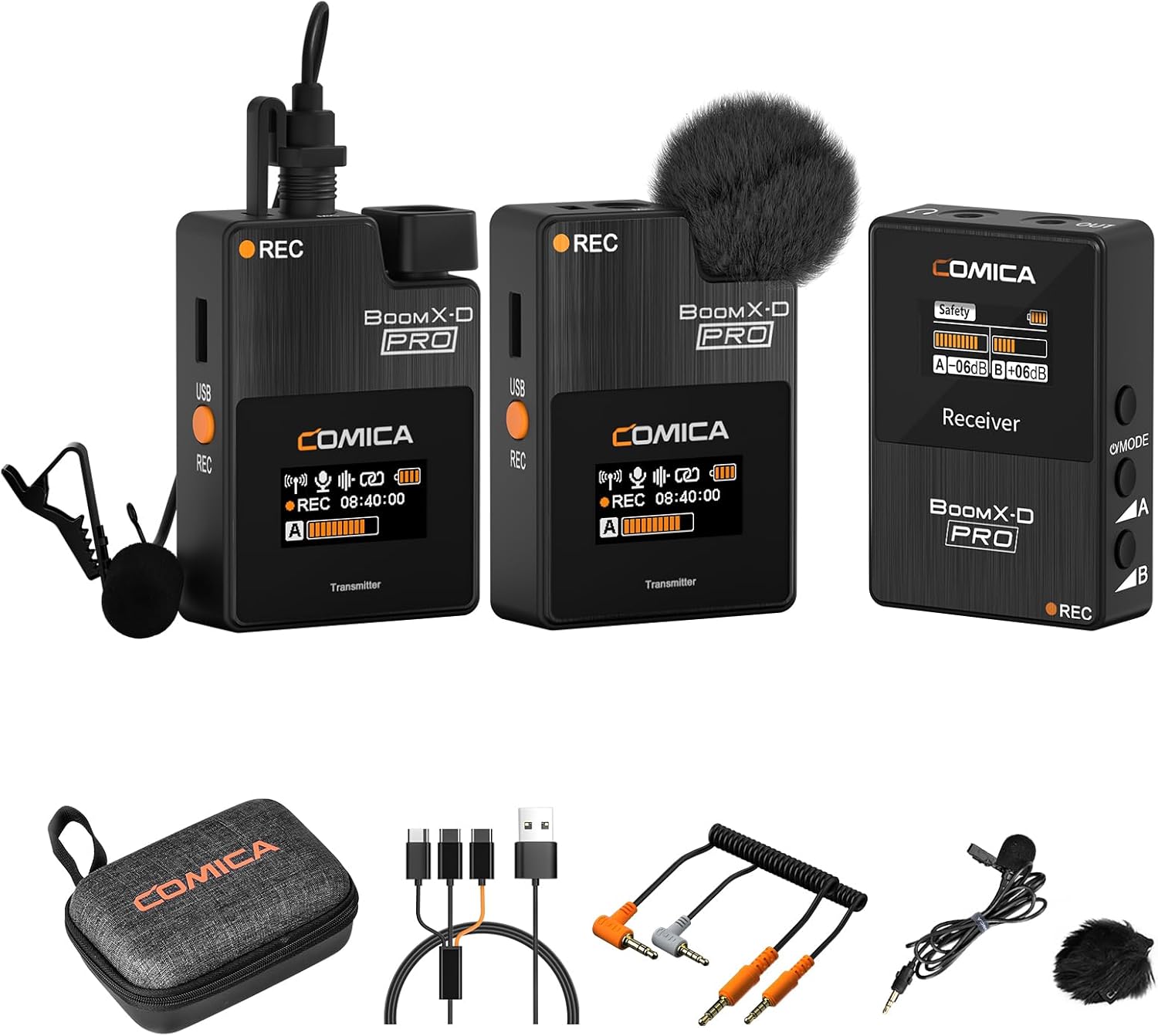 COMICA BoomX-D PRO Wireless Lavalier Microphone, Dual Lapel Mic with Built-in 16GB Recorder, Noise Cancelling & Safety Track, for DSLR Camera, iPhone, Android, PC, Ideal for Vlog, YouTube Recording