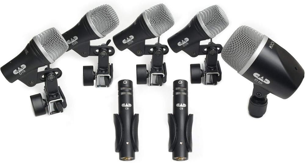 CAD Stage 7 Drum Microphone Pack with Short Tripod Microphone Stand & 7 x XLR Cable Bundle