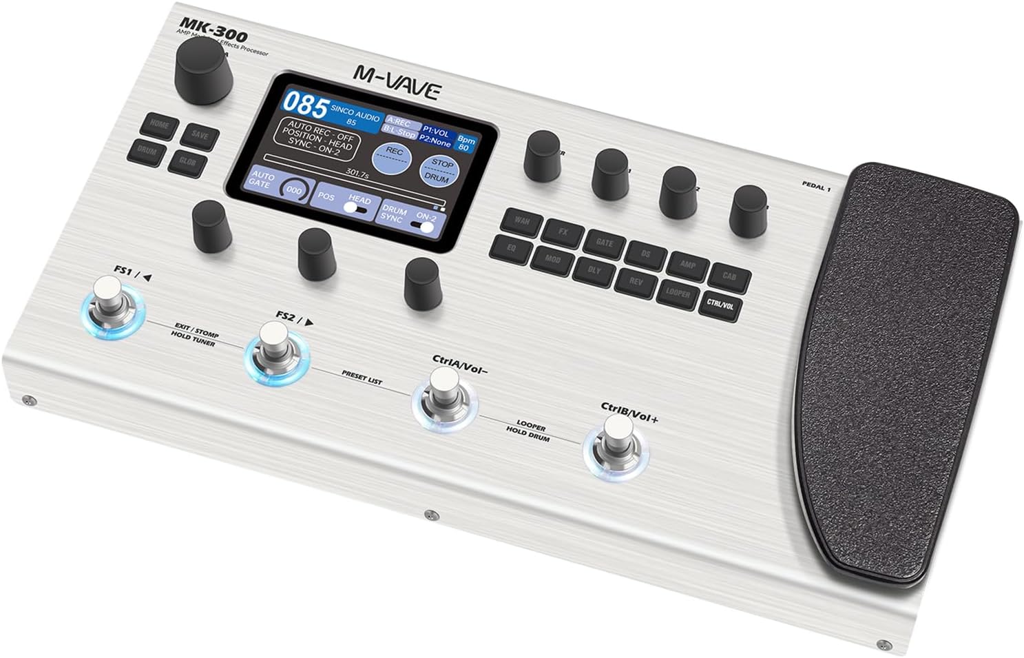 MK-300 Guitar Multi-Effects Processor Pedal with 320+ Effects,160 Presets,Looper, Expression Pedal, Drum Machine,MIDI Port, IR Loader,Neural Network Modeling，Guitar/Bass