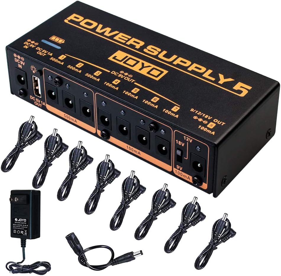 JOYO R-08 Cab Box Electric & Bass Guitar Effect Pedal Bundle with JP-05 Pedal Power Supply Built-in Rechargeable Battery