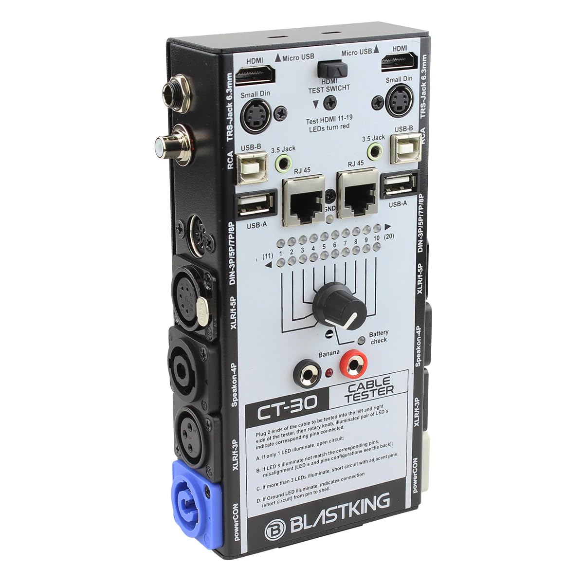 Blastking CT-30 Cable Tester XLR, Speakon, DMX, 1/4