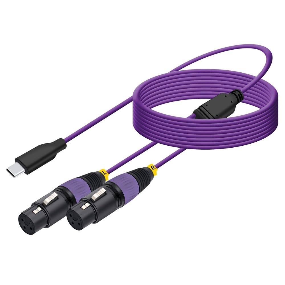 USB Male to 3Pins XLR Male/Female Amplifier Stereo Audio Extension Shielded Cable(Type C to F-BK-VT,1M)