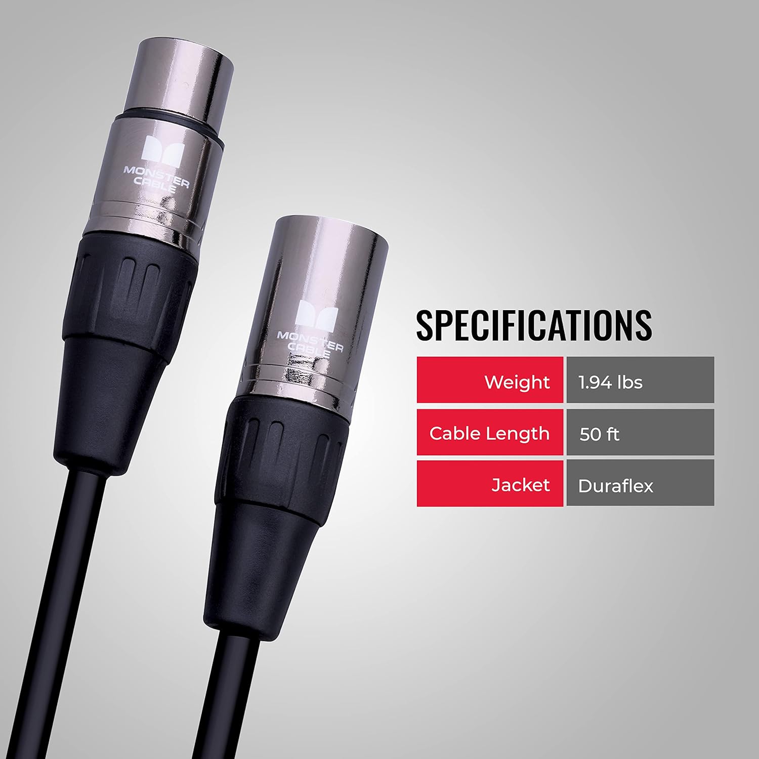 Monster Prolink Classic Microphone Cable, 50 Feet – Silver Contact Connectors, MultiTwist Construction, 95% Copper Braided Shield, Professional Mic Cable