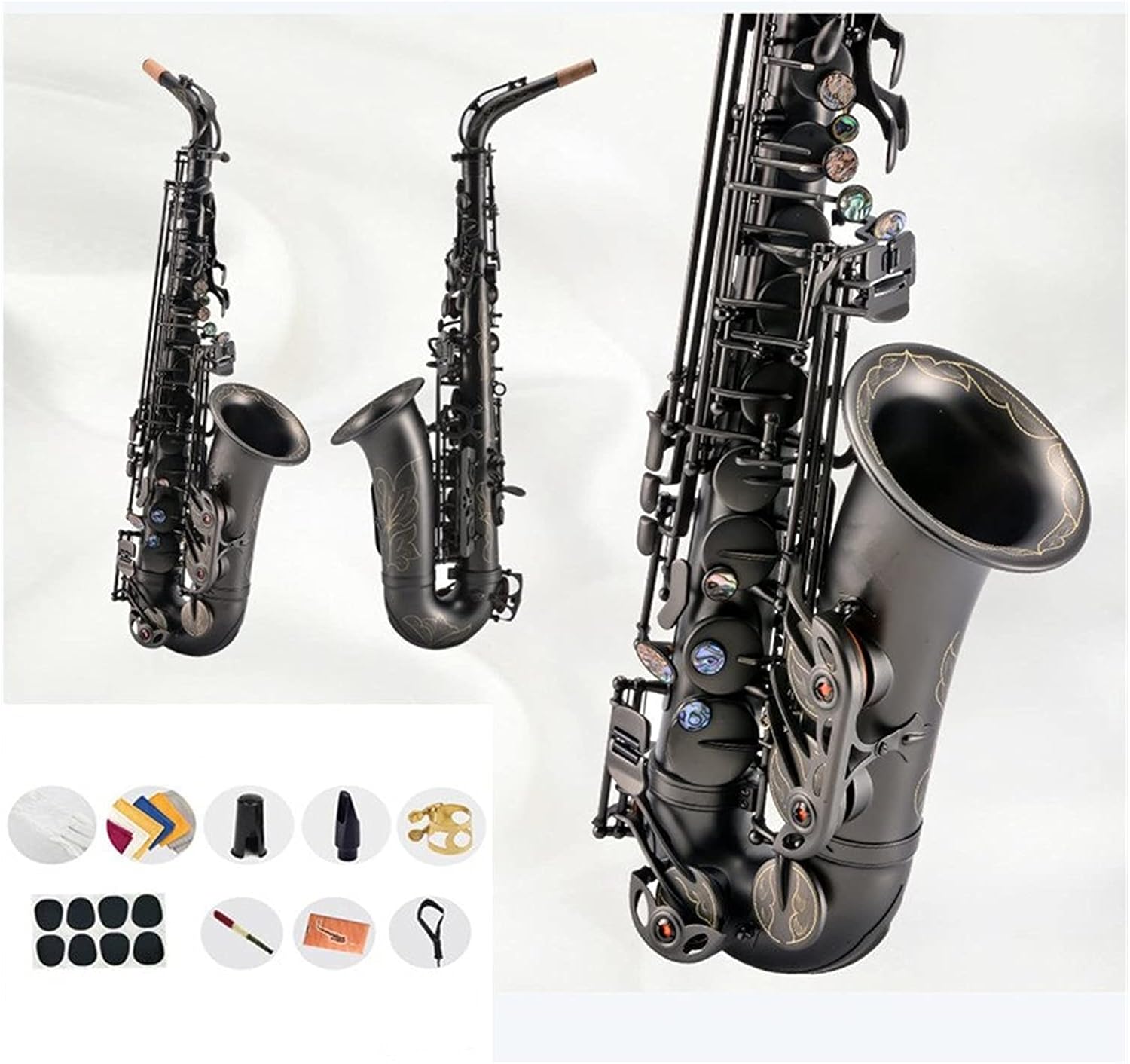 Sax Beginners Kit E Flat Alto Saxophone Black Nickel Plated Musical Instruments with Case and Accessories Wind Instrument