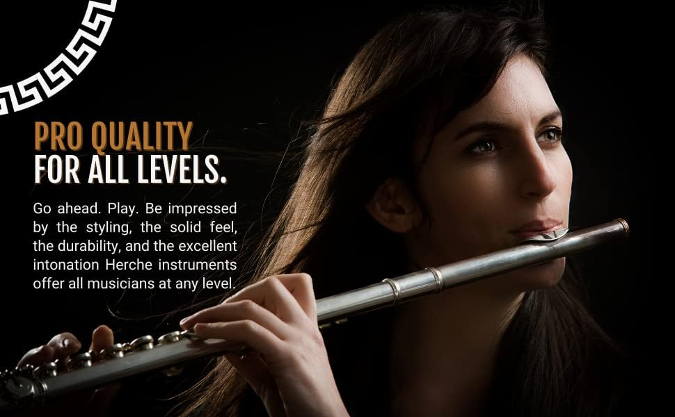 Flute Herche Superior Flute M2 Upgraded! | Professional Grade Musical Instruments for All Levels | SOLID NICKEL-SILVER | Complete Set, Shoulder Carry Case, Cleaning Rod, Tenon protectors, Service Plan