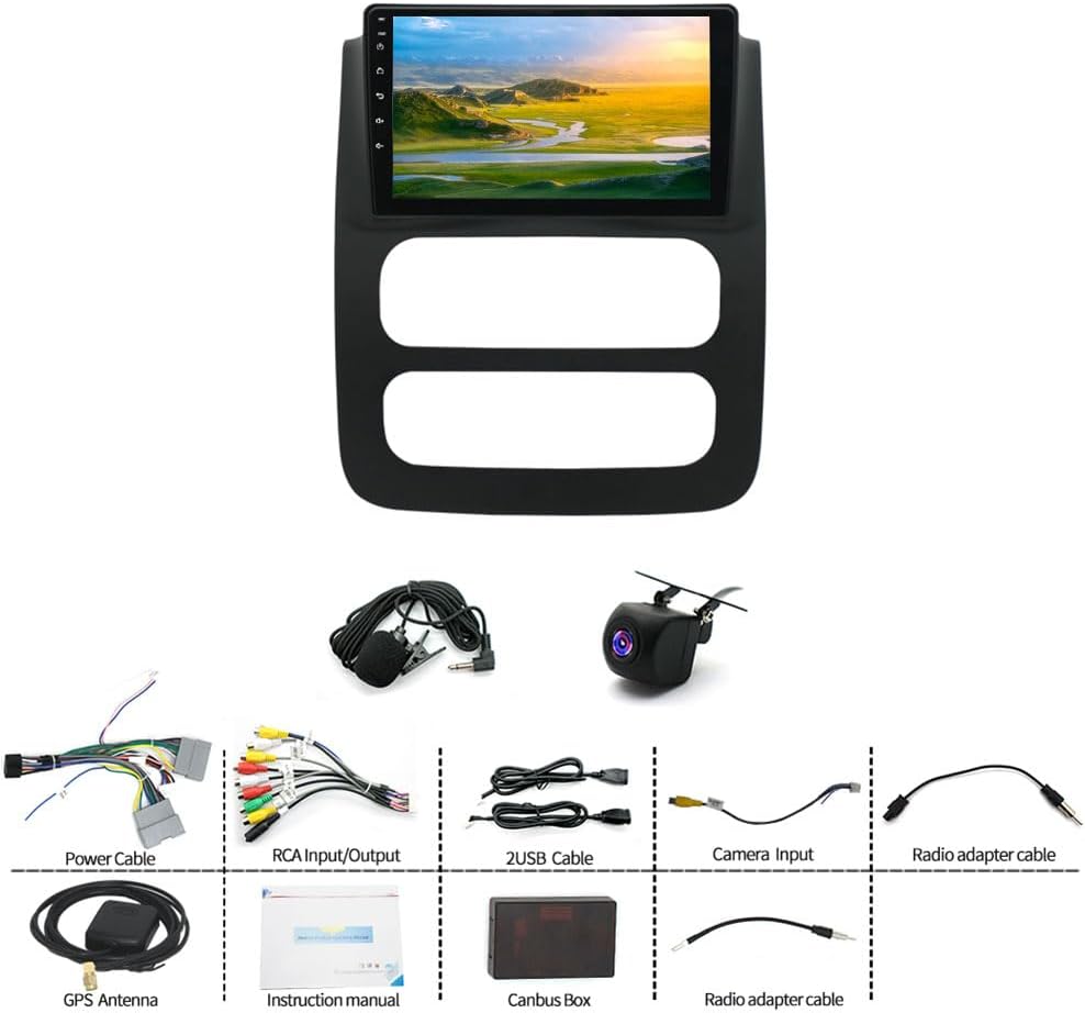 4+64G 9In Car Stereo for Dodge RAM 1500/2500/3500 Truck 2003-2005 2004 w/GPS Navigation with Carplay w/Android Auto Double Din Touchscreen Car Radio Receiver Backup Camera