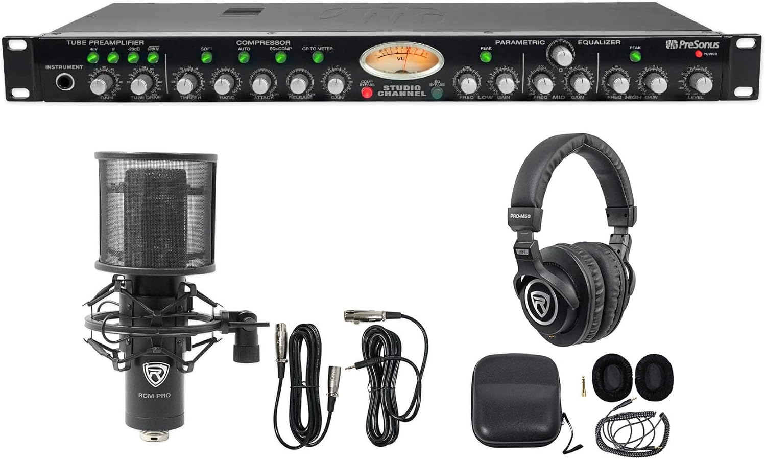 Audiosavings Bundle: Presonus Studio Channel Recording Vacuum Tube Bundle with Presonus Studio 1824C USB-C Audio Recording Interface & AKG K361-BT Over-Ear Closed Back Studio Headphone (3 Items)