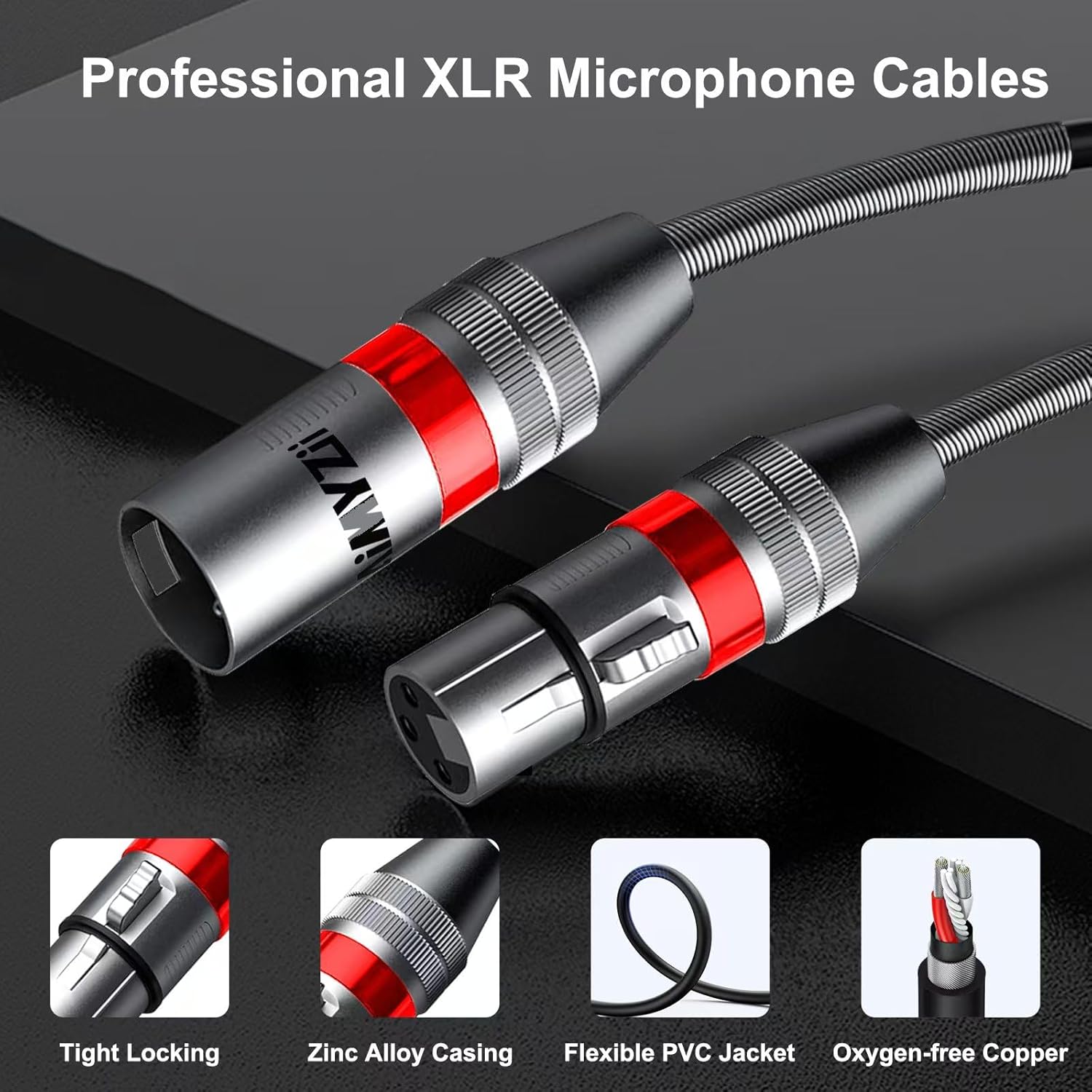 XLR Cable Microphone Cable 100 Feet 2 Pack Premium Balanced Mic Cable Pure Copper Conductors Heavy Duty Male to Female 3 Pin XLR Microphone Cable Zinc Alloy Connectors with Metal Spring