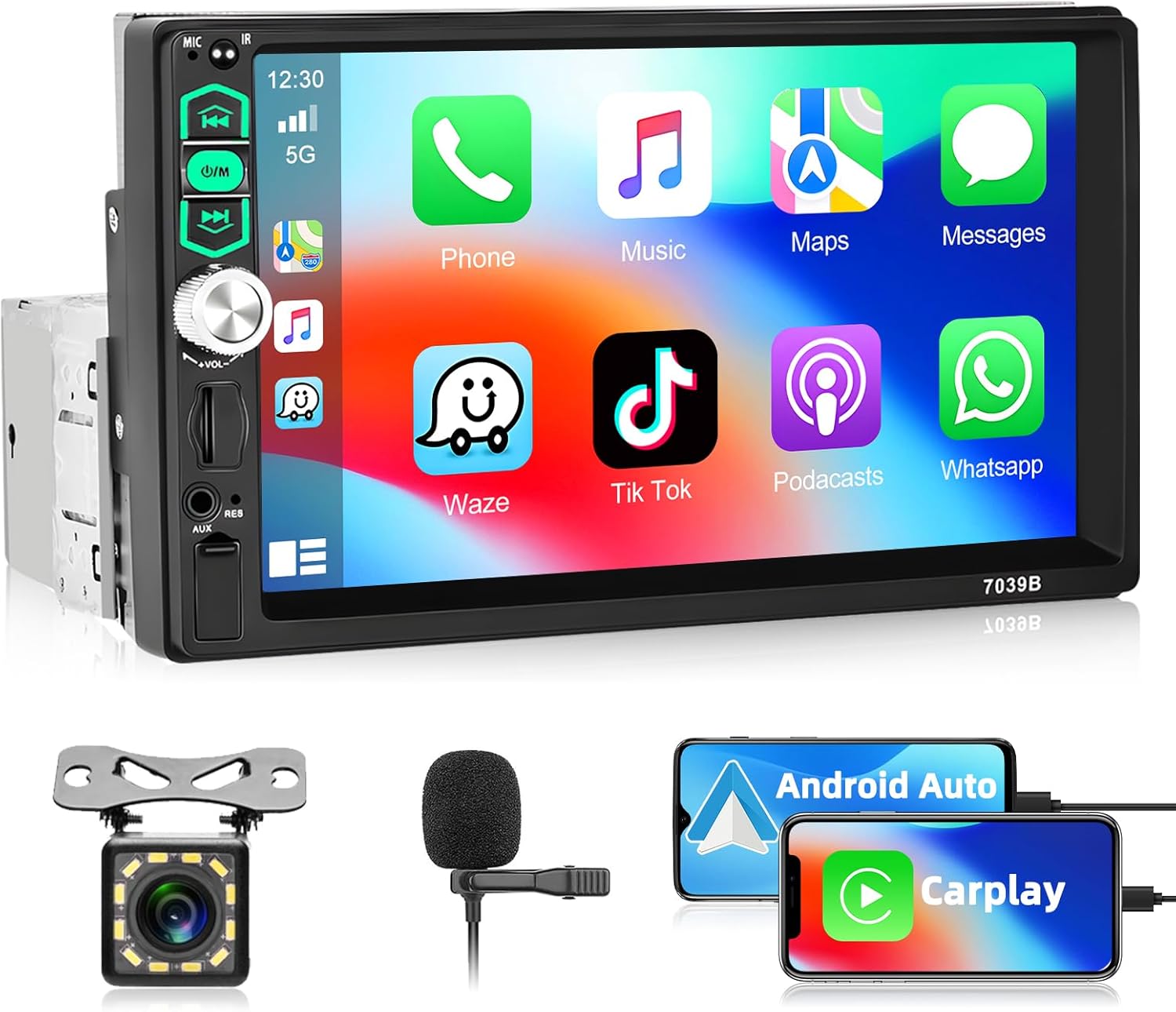 Motoris One Din Universal Multimedia Player with Wired Carplay & Android Auto, 7