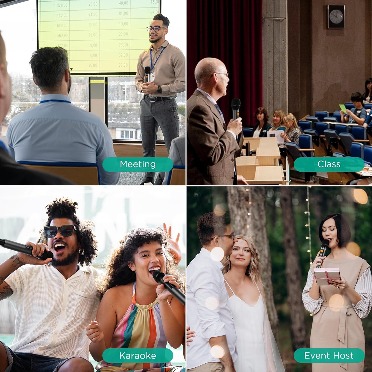 Bietrun 4 Channel Wireless Microphone with Echo/Treble/Bass, 160 ft UHF Range, 4 XLR+1/4‘’Output, Metal Cordless Handheld Dynamic Mics System for Wedding, Church, Karaoke, Singing, DJ(Auto Connect)