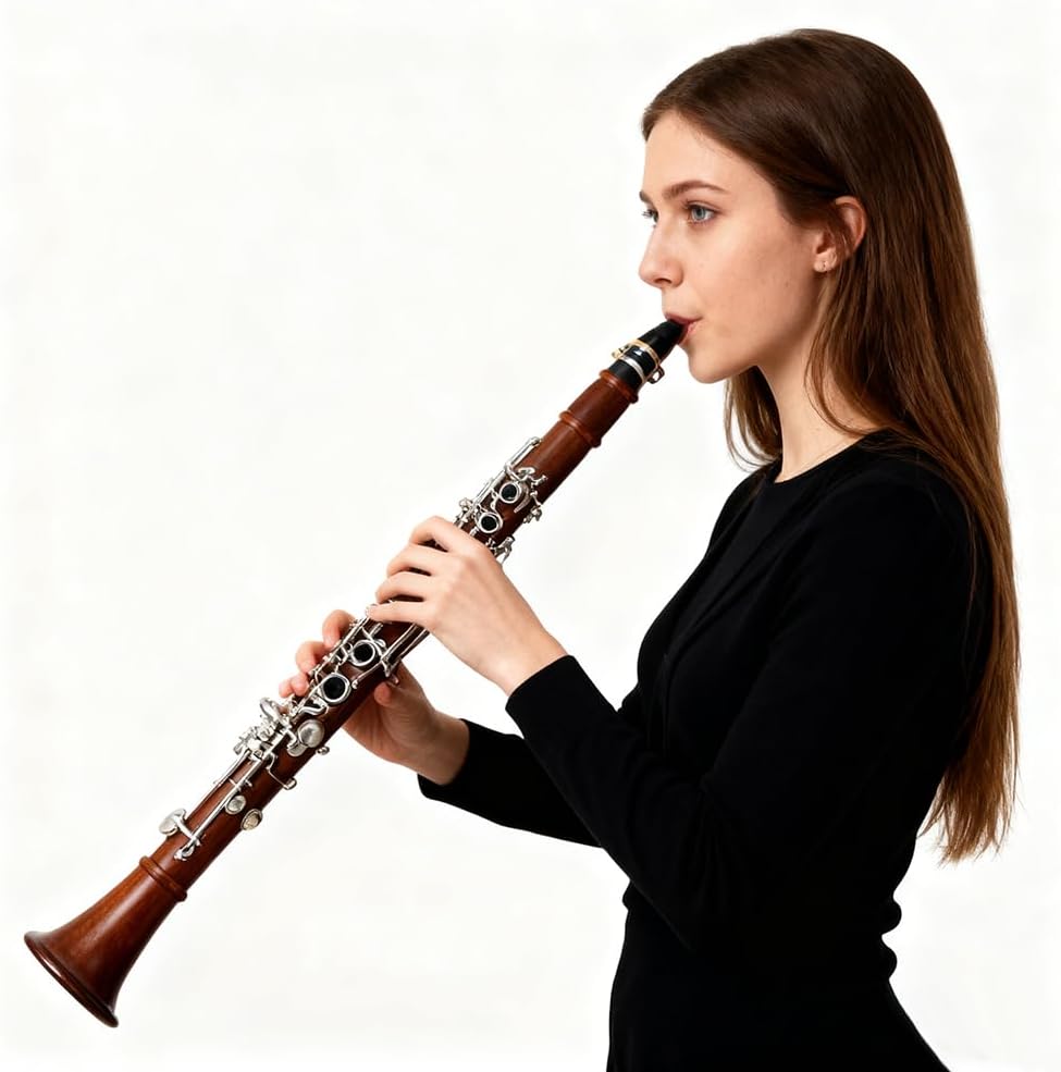 Professional E Flat Clarinet, Nickel Plated Keys Eb Clarinet For Beginner With 2 Barrels, White Gloves, Hard Case, Cleaning Kit