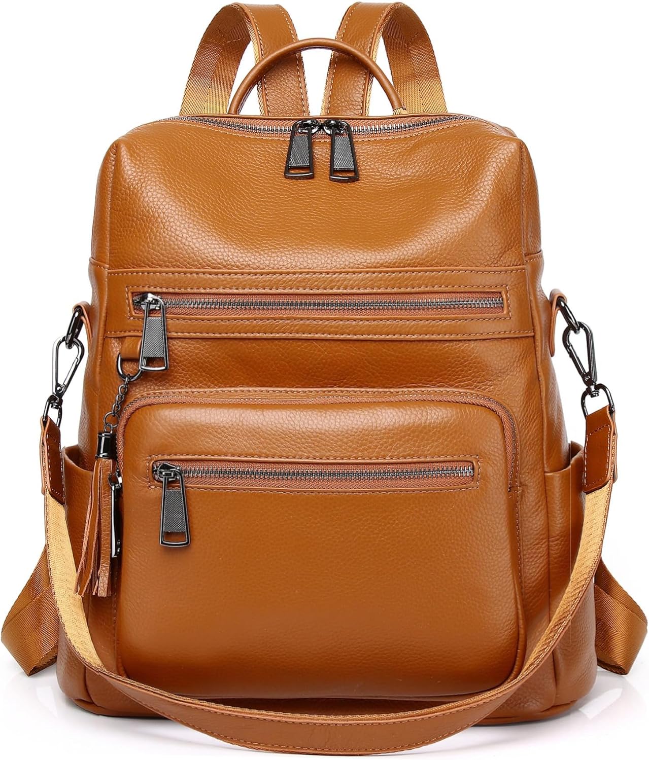 Genuine Leather Backpack Purse For Women Orange Brown Real Soft Leather Fashion Convertible Shoulder Bag