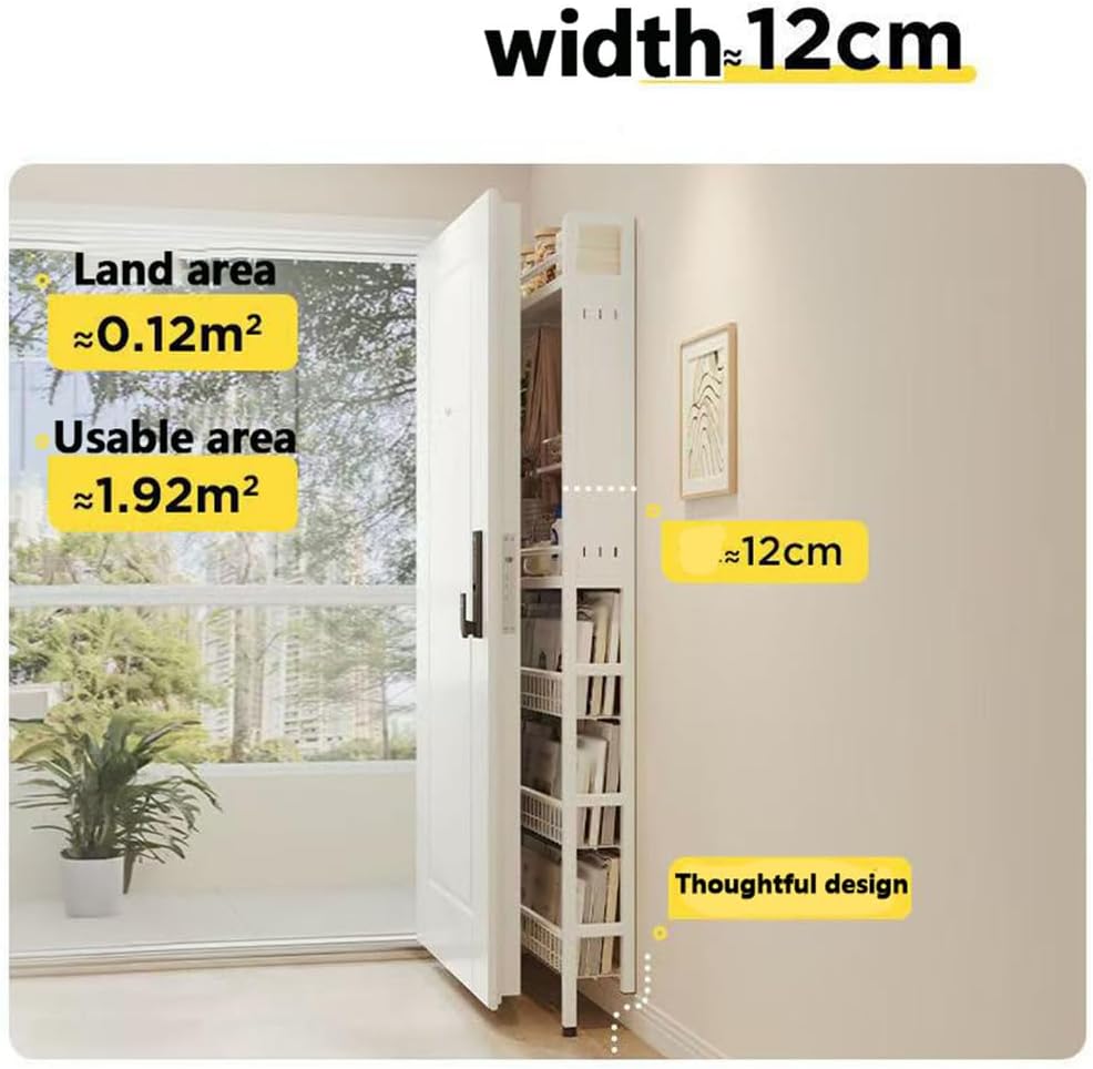 Narrow Behind Door Shelf Bookcase Multi-Purpose carbon steel material with DIY Pegboard Space-Saving Display Rack for Books Decor and Home Storage Solutions For Pantry Bedroom,52*12*188cm