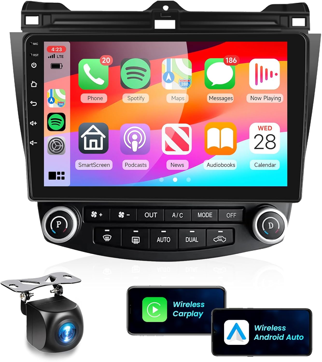Podofo Car Radio Stereo for Honda Accord 7th 2003 2004 2005 2006 2007 with Wireless Carplay Android Auto, 10.1inch Touch Screen Android Bluetooth Radio with GPS WiFi AHD Backup Camera 2G+64G
