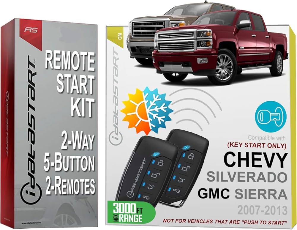 iDatastart 3000FT Range Remote Starter Kit Compatible with Chevrolet Silverado (2007-2013) | GMC Sierra (2007-2013) | 🗹 Key-Start Ignition Models (2-Way, 5-Button)