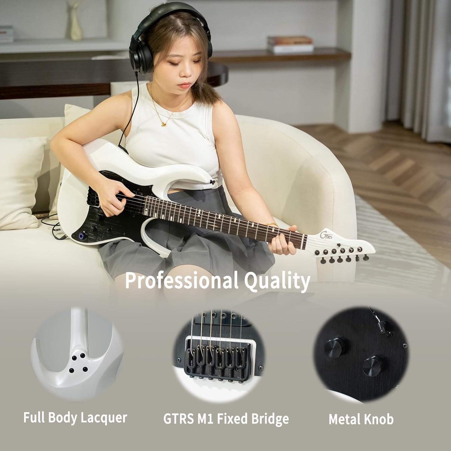 GTRS M800 Smart Electric Guitar Kit With Effects, Practice Guitar Intelligent System With HH Pickup, 80s Loop, 40 Drummer, 10H Bettaty Life, 6 Strings, Right Hand