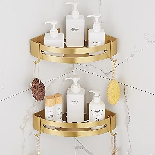 Shower Shelves Corner Wall Mounted Bathroom Shelf, Brushed Gold Bath Shower Shelf, Bath Shampoo Holder Corner Shelf Bathing Accessories (Color : Square Shelf 2)