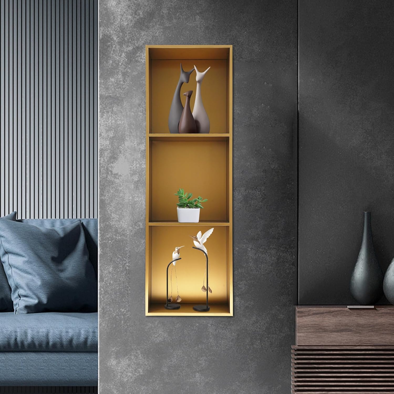 Stainless Steel Shower Niche for Shower Wall Recessed Wall Niche Gold 11 X 35.7In, No Tile Needed Wall Niche Recessed Shower Shelf for Bathroom Storage