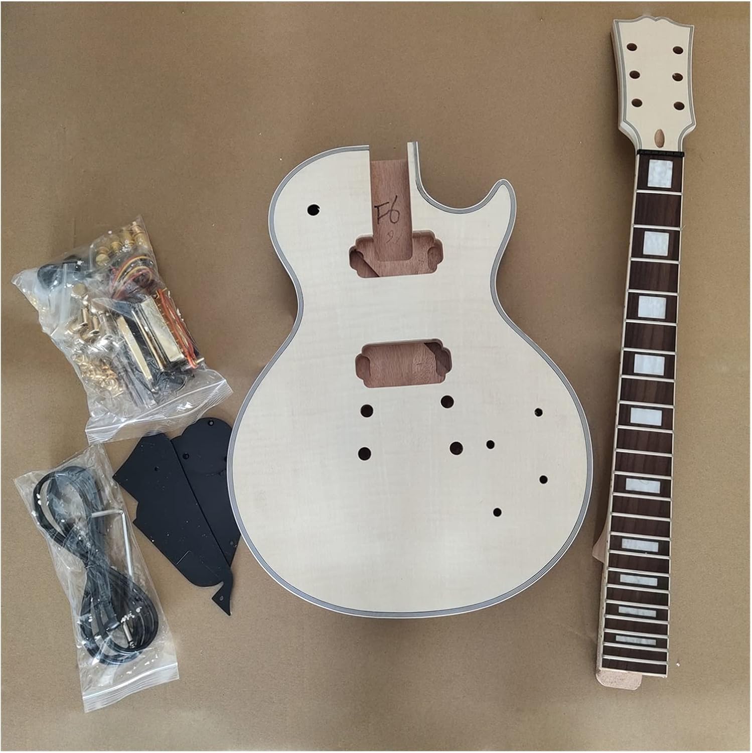 DIY Electric Guitar Kit 1 Set Unfinished Electric Guitar Neck and Black Mahogany Body Guitar Kit DIY All Parts