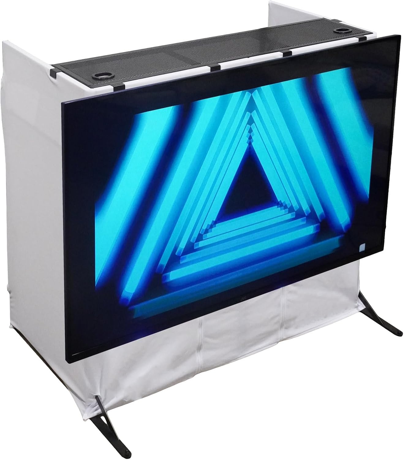 Rockville RockBooth TV DJ Booth Dual Tables with 32-70 Inch TV Mount, Foldable Design, Anti-Tip Legs, for Professional DJs and Event Performers