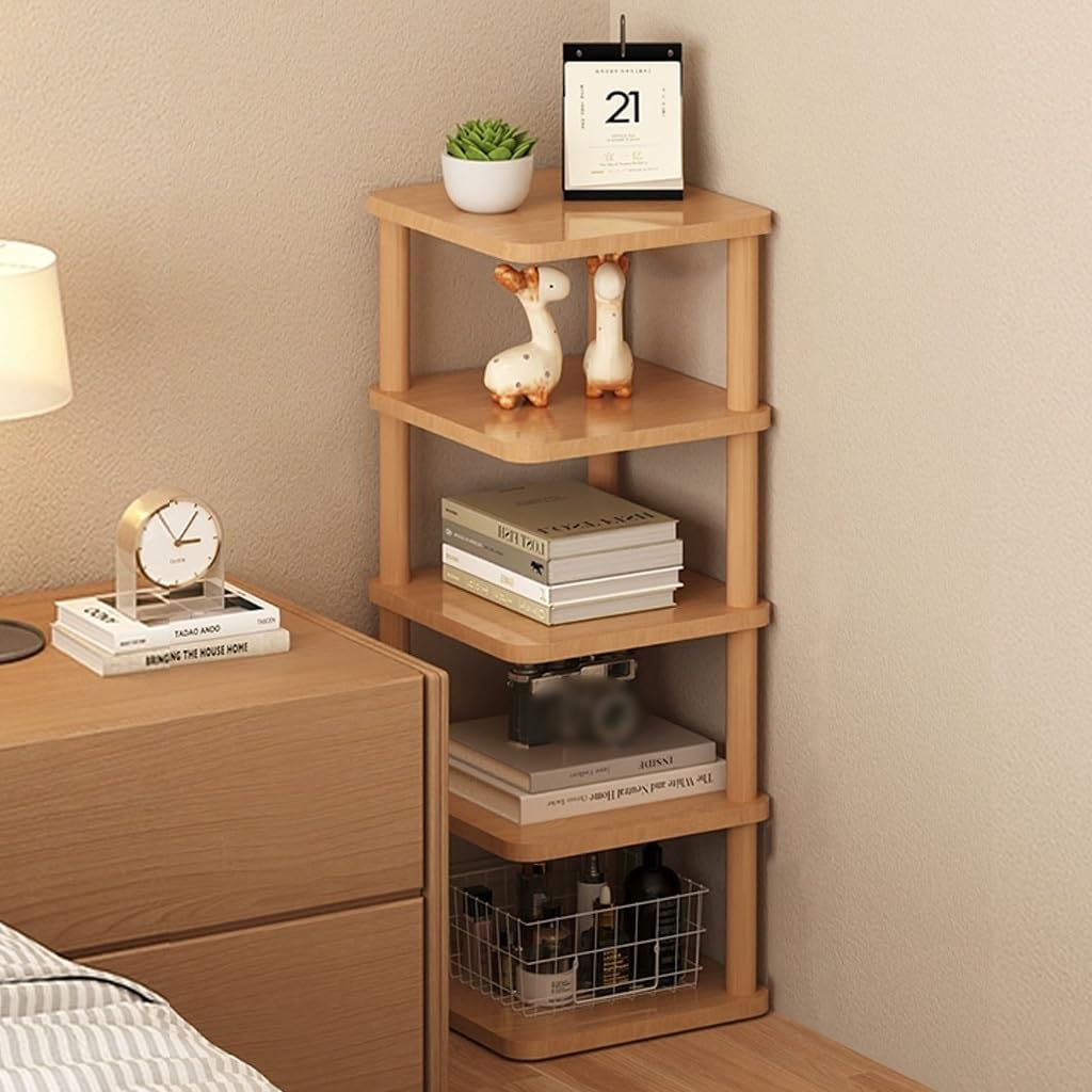 Vertical Triangle Bookshelf Cornor Storage Rack Multi-Tier Corner Cabinet Wooden for Living Room Bedroom,Organizer Shelves Unit, Freestanding Display (Original Wood 5 Tier)