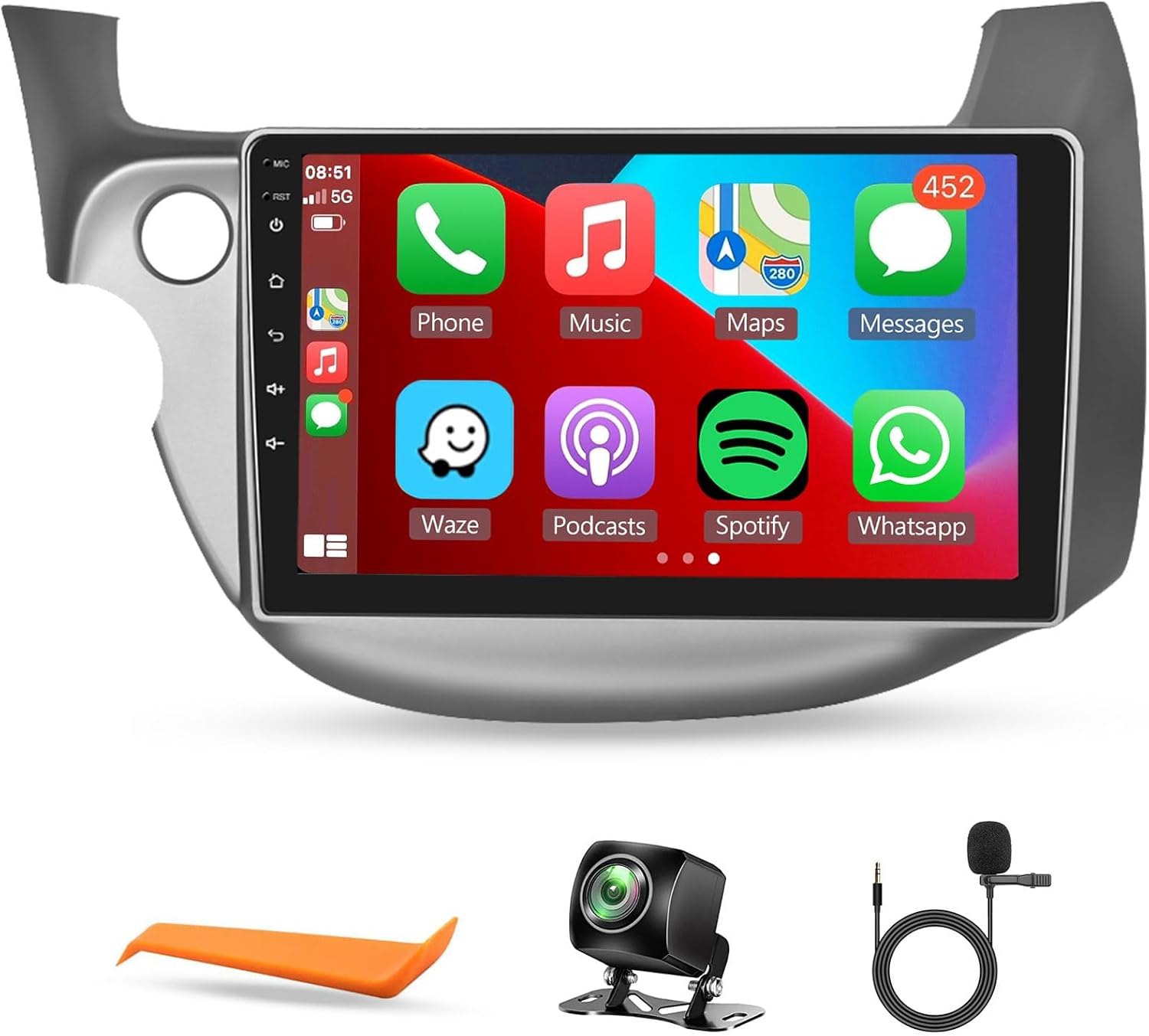 for Honda Fit 2008-2013 Android Car Stereo Support Wireless Carplay/Android Auto Car Radio with 10.1 inch Touchscreen WiFi GPS Navigation Bluetooth USB FM/RDS Radio with Backup Camera