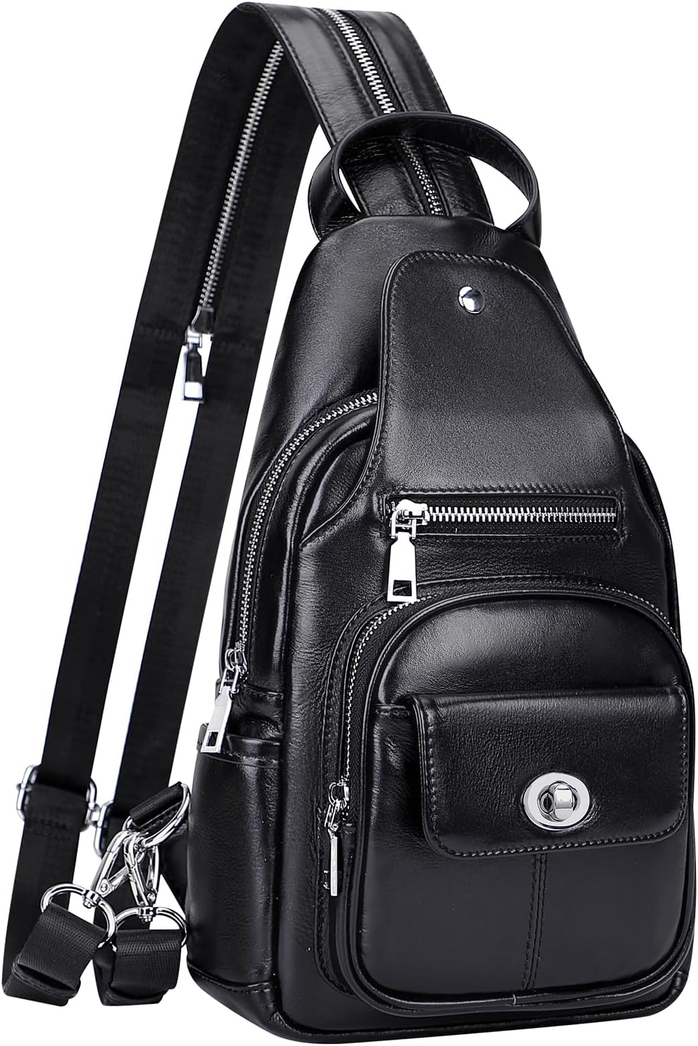 Over Earth Genuine Leather Sling Bag for Women Men Small Causal Crossbody Purse Chest Backpack(O212E Classic Black)