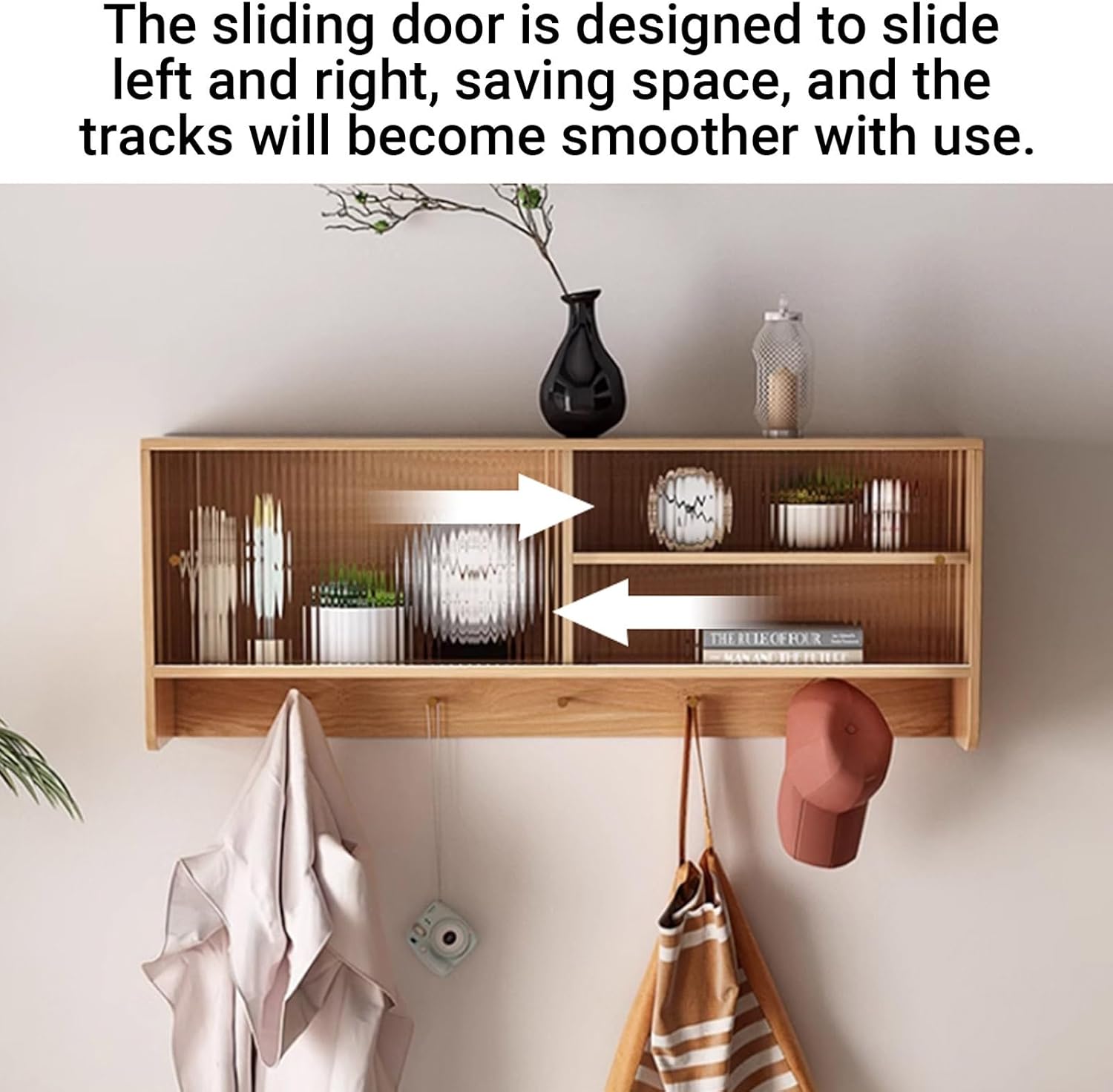 Solid Wood Wall-Mounted Storage Cabinet - Space-Saving Floating Cabinet for Kitchen, Balcony & Home Organization,Acrylic Doors Kitchen Storage Shelf(Natural wood color,100x50cm/39.4x19.7in)