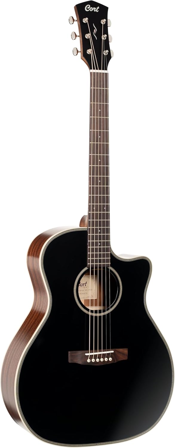 Cort Essence Series ES-GA4 Grand Auditorium Cutaway Acoustic Electric Guitar, Black Top Semi Gloss (GA4BTSG)