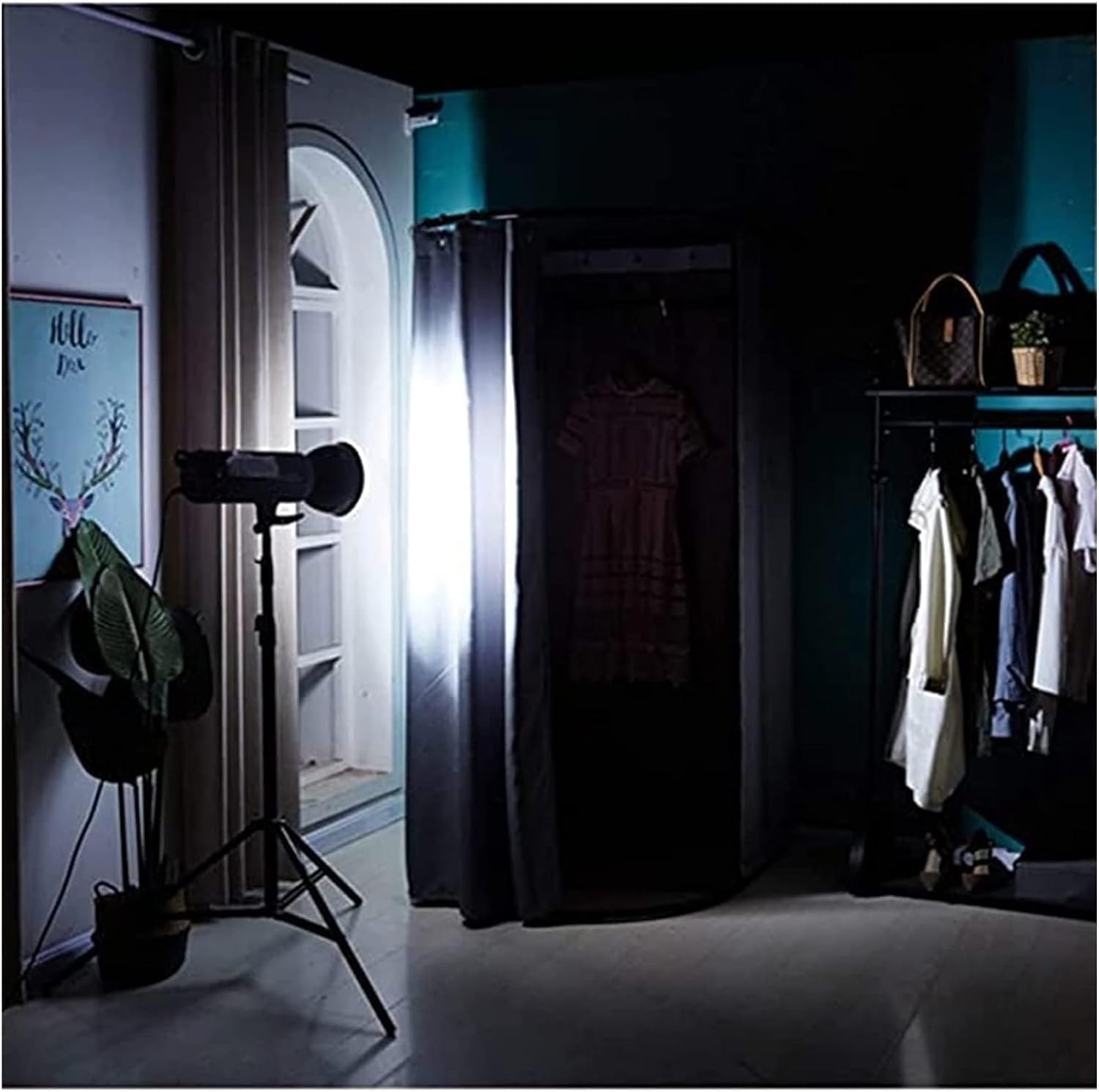 Portable Fitting Room Corner Wall Mount Fitting Room with Curtain Changing Room Temporary Dressing Room Detachable