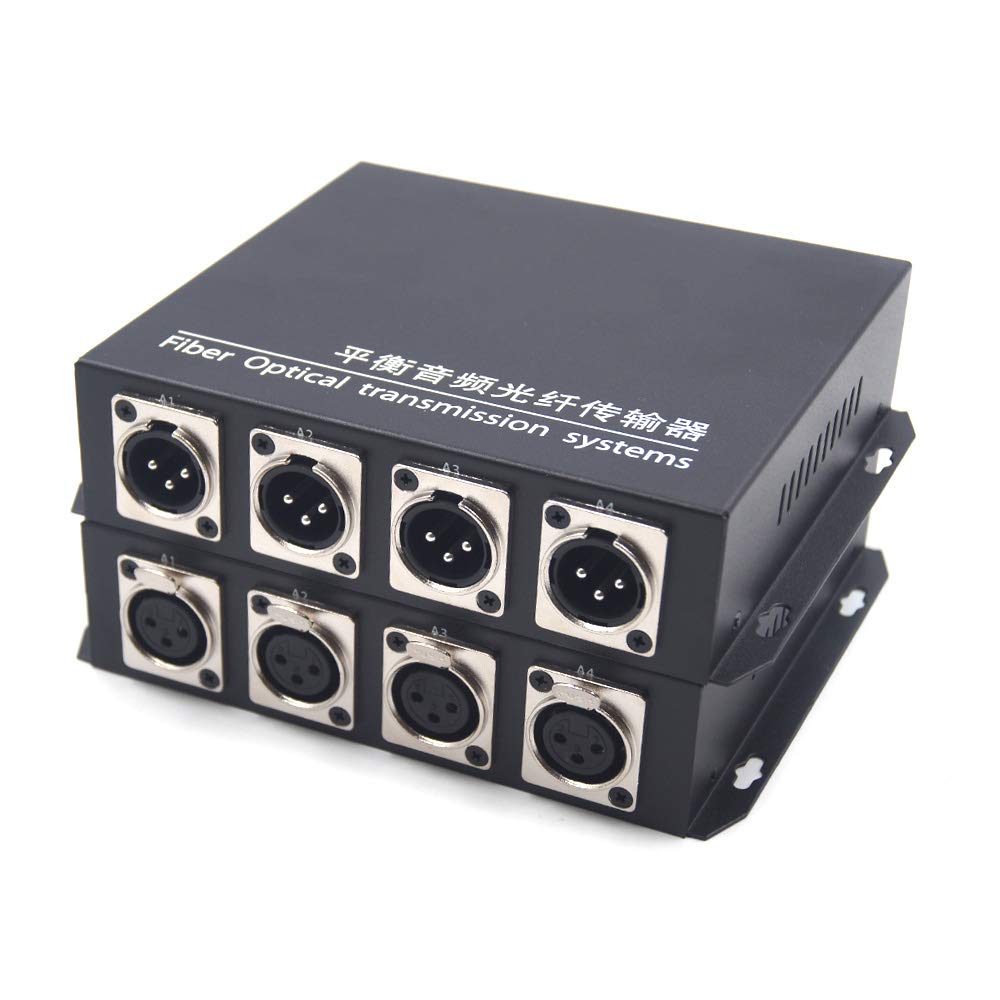 4 x 3Pin XLR Balanced Audio Over Fiber Optic Extenders | Broadcast Quality | Optical SC Fiber Converters, Single Mode 20Km(12.4mi) and Multimode 500m (0.31Mi)- 1 TX and 1 RX Kit