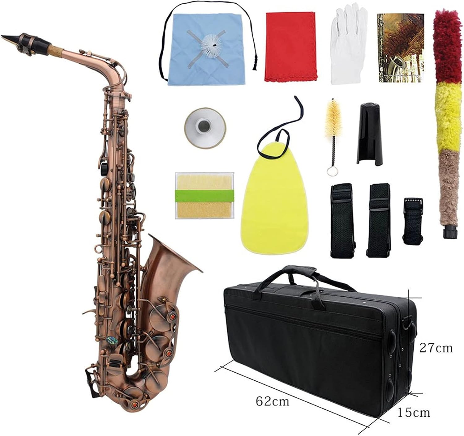 Sax Beginners Kit Professional EB E- Flat Alto Saxophone Sax Red Bronze Bend Abalone Shell Key Carve Pattern with Case Gloves Wind Instrument