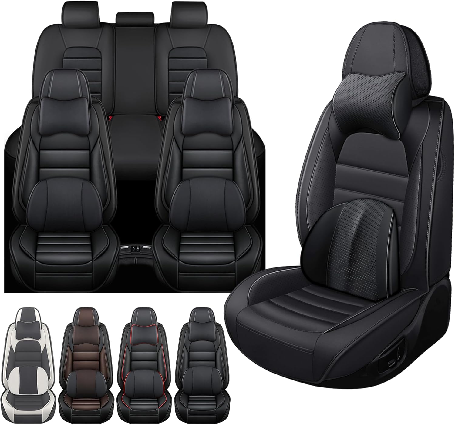 Car Seat Cover Fit for Chevy Silverado 2008-2024 Waterproof Seat Covers,Nappa Faux Leather Breathable and Comfortable,Car Seat Protector Car Interior Accessories (Full Set) Black