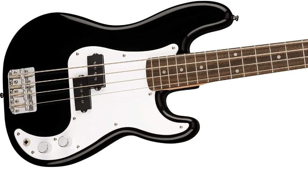 Squier by Fender Mini Precision Bass (Laurel, Black) Bundle with 10ft Cable, 12-Pack Picks, and 2