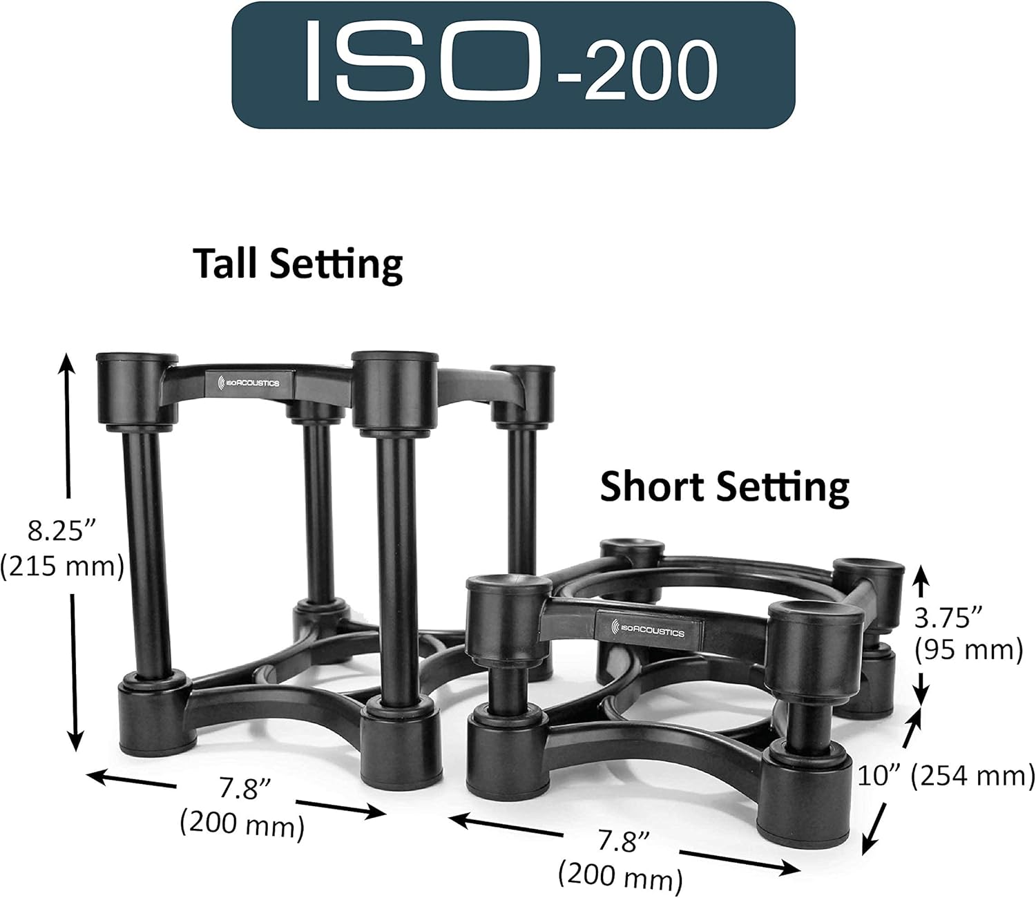 IsoAcoustics Iso-Stand Series Speaker Isolation Stands with Height & Tilt Adjustment: Iso-200 (7.8” x 10”) Pair
